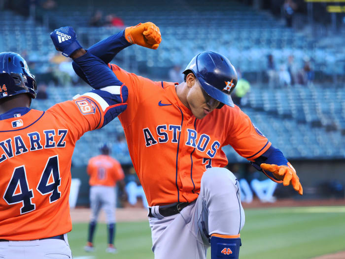 Houston Astros Designated Hitter Yordan Álvarez and Shortstop Jeremy Peña